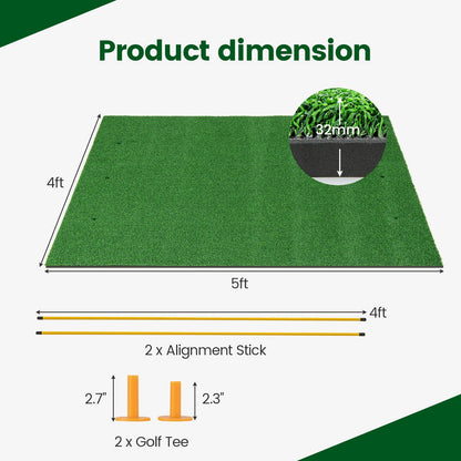 Artificial Turf Mat for Indoor and Outdoor Golf Practice Includes 2 Rubber Tees and 2 Alignment Sticks-32mm, Green Golf   at Gallery Canada