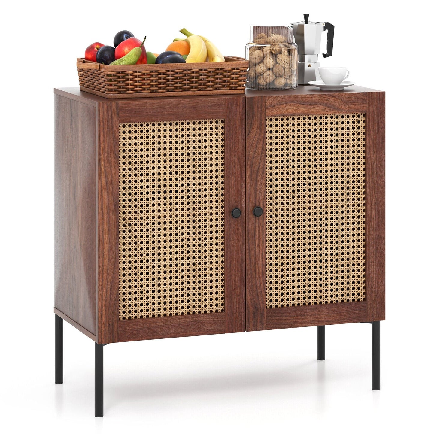 Kitchen Sideboard with 2 Rattan Doors and Adjustable Shelf, Walnut Sideboards Cabinets & Buffets   at Gallery Canada