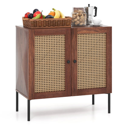 Kitchen Sideboard with 2 Rattan Doors and Adjustable Shelf, Walnut Sideboards Cabinets & Buffets   at Gallery Canada