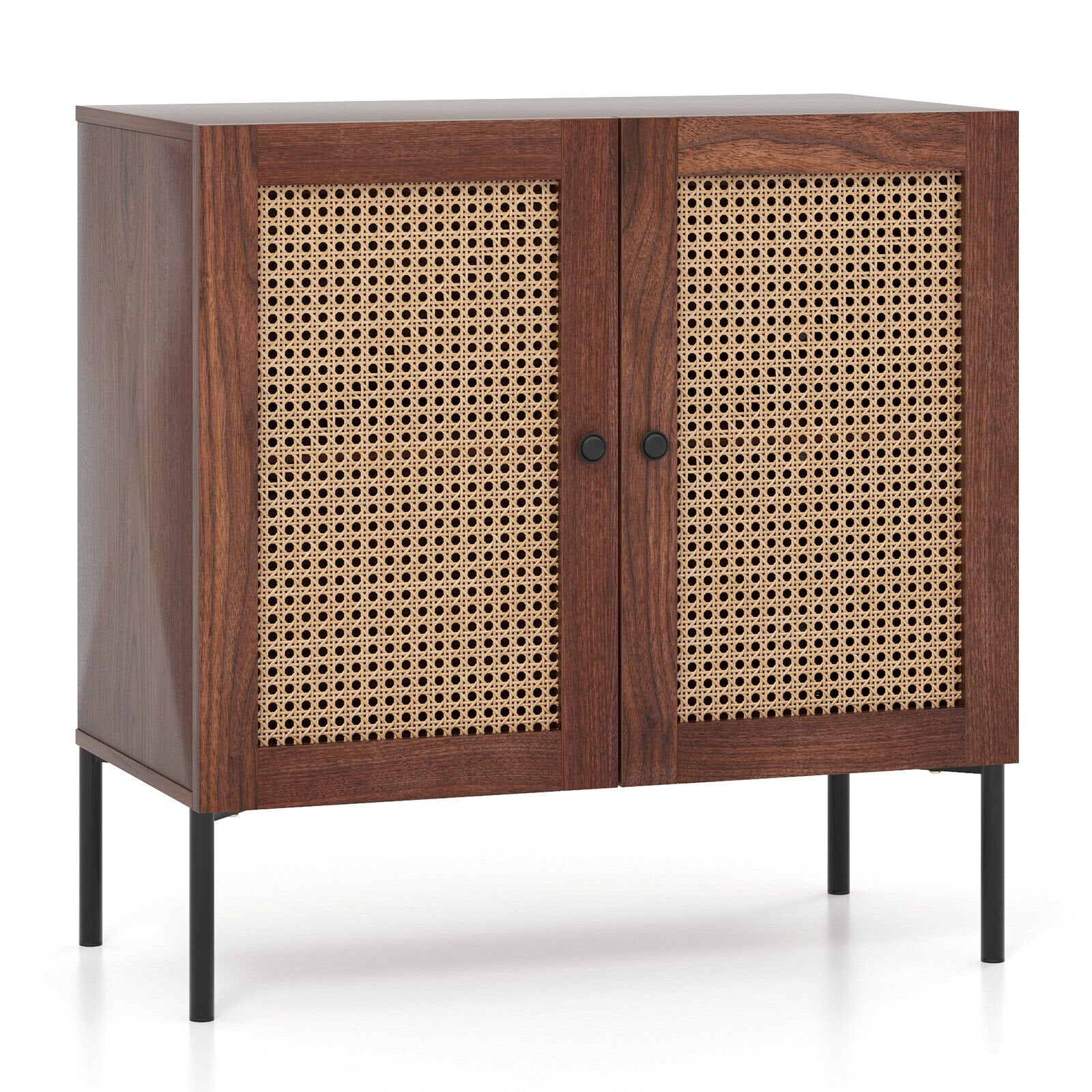 Kitchen Sideboard with 2 Rattan Doors and Adjustable Shelf, Walnut Sideboards Cabinets & Buffets   at Gallery Canada
