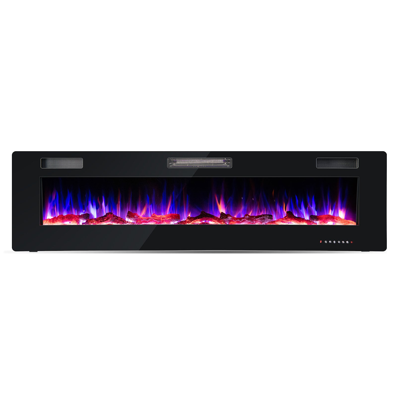 68 Inch Ultra-Thin Electric Fireplace Recessed Wall Mounted with Crystal Log Decoration, Black Fireplaces Black  at Gallery Canada