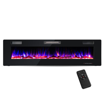 68 Inch Ultra-Thin Electric Fireplace Recessed Wall Mounted with Crystal Log Decoration, Black Fireplaces   at Gallery Canada