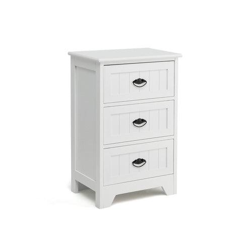 3 Drawers End Storage Wood Side Nightstand, White