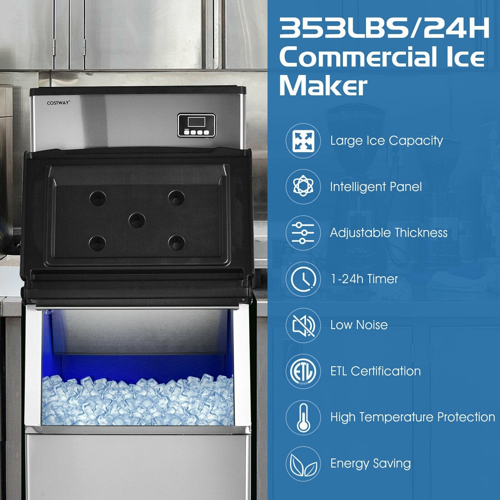 353LBS/24H Split Commercial Ice Maker with 198 LBS Storage Bin, Silver Ice Makers   at Gallery Canada