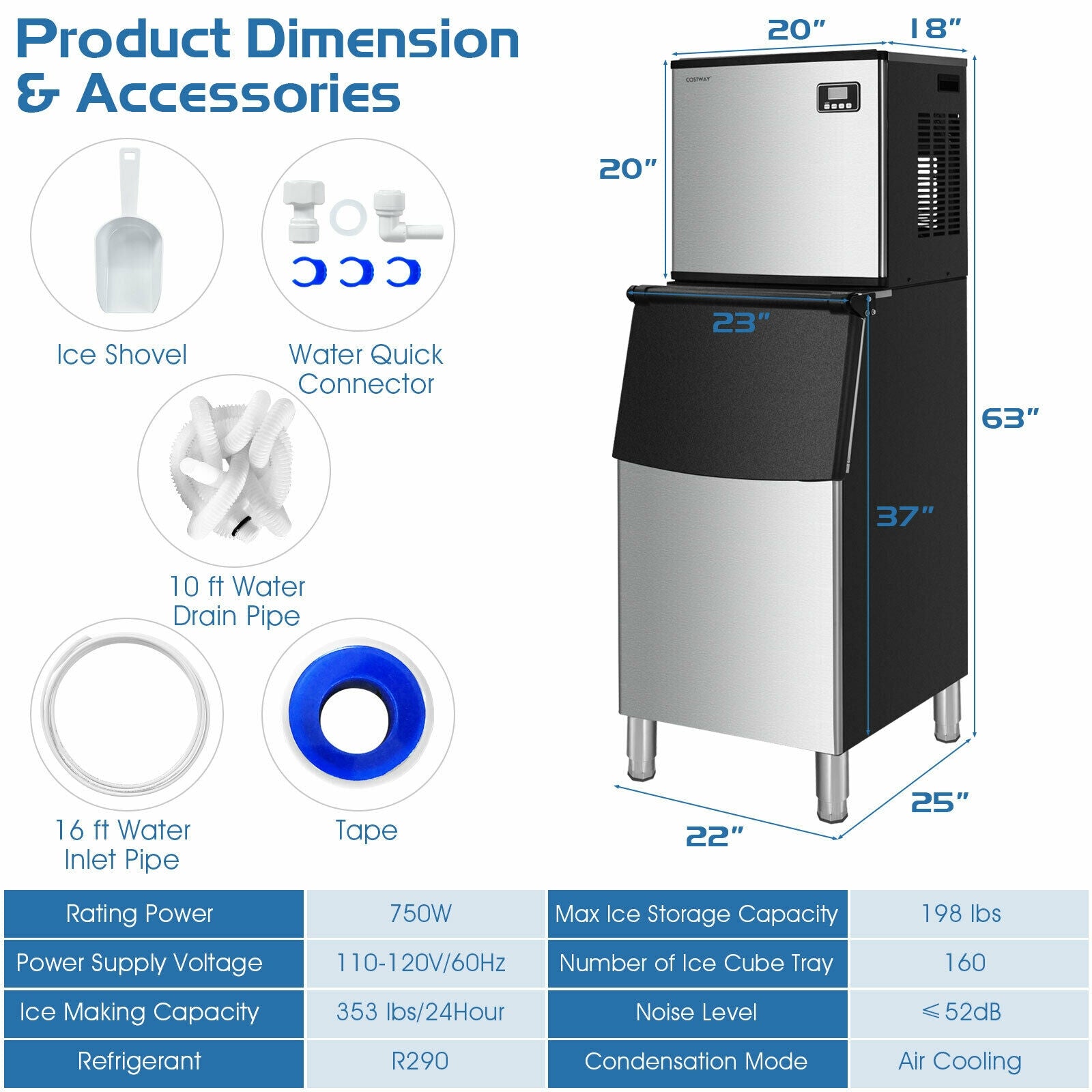 353LBS/24H Split Commercial Ice Maker with 198 LBS Storage Bin, Silver Ice Makers at Gallery Canada