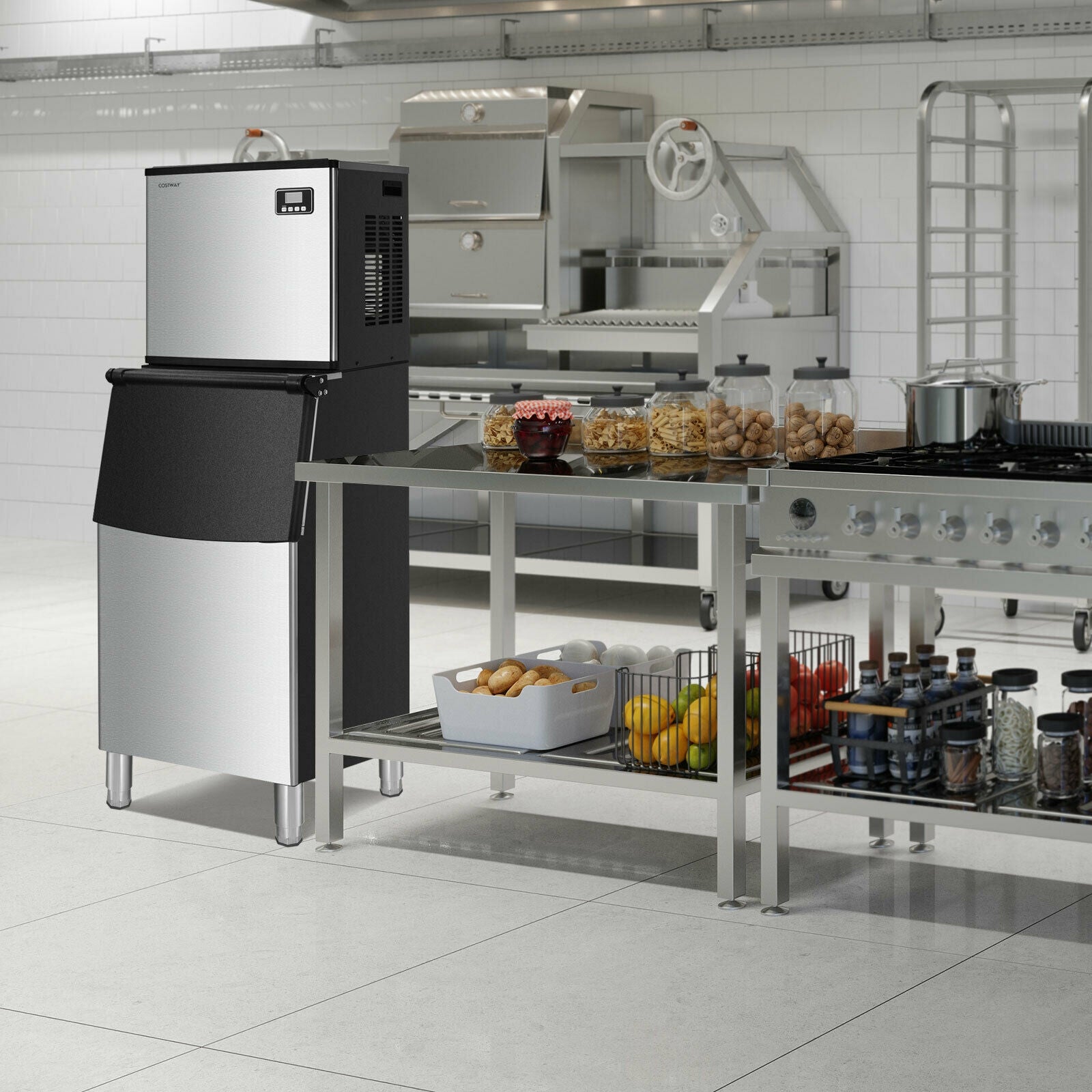 353LBS/24H Split Commercial Ice Maker with 198 LBS Storage Bin, Silver Ice Makers at Gallery Canada