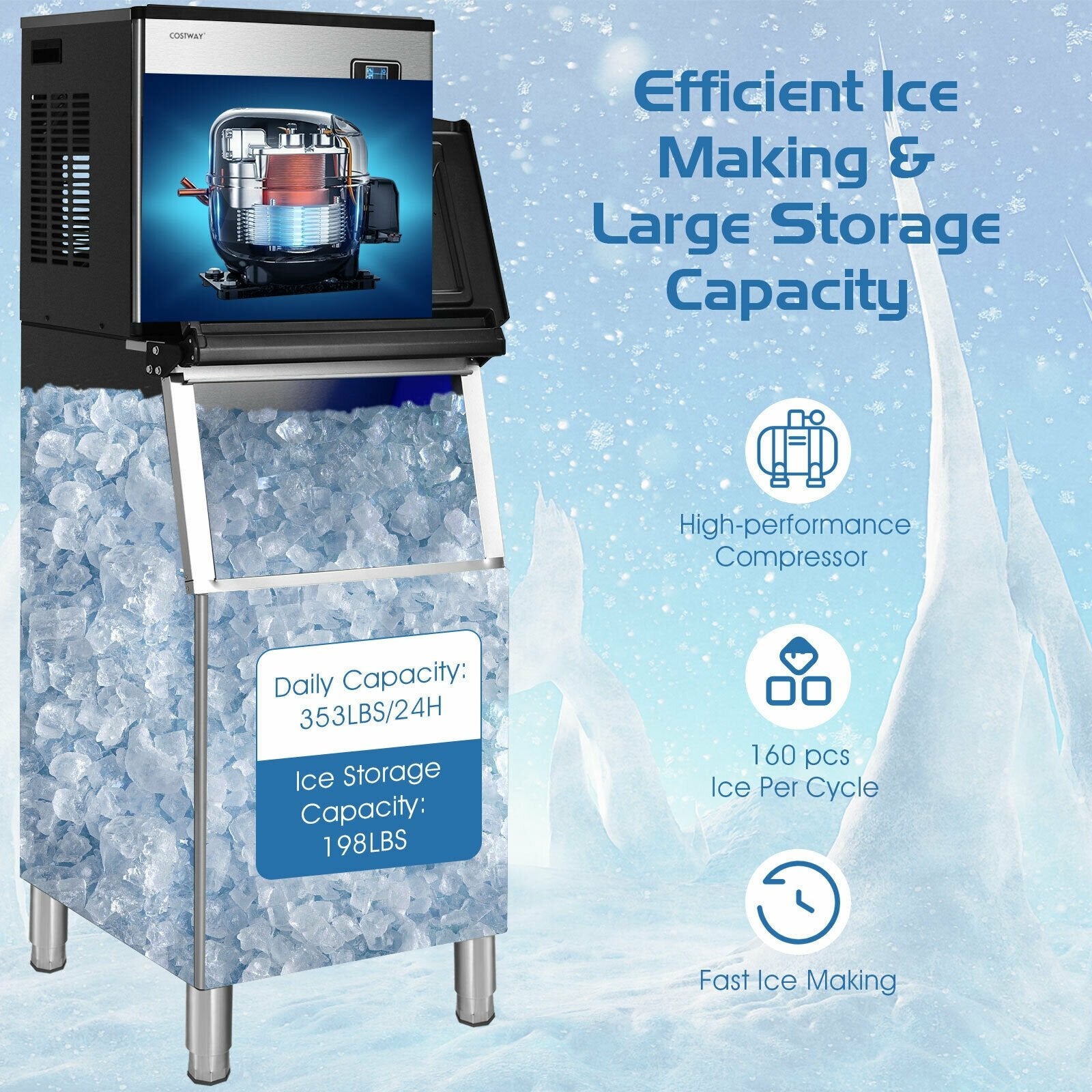 353LBS/24H Split Commercial Ice Maker with 198 LBS Storage Bin, Silver Ice Makers   at Gallery Canada