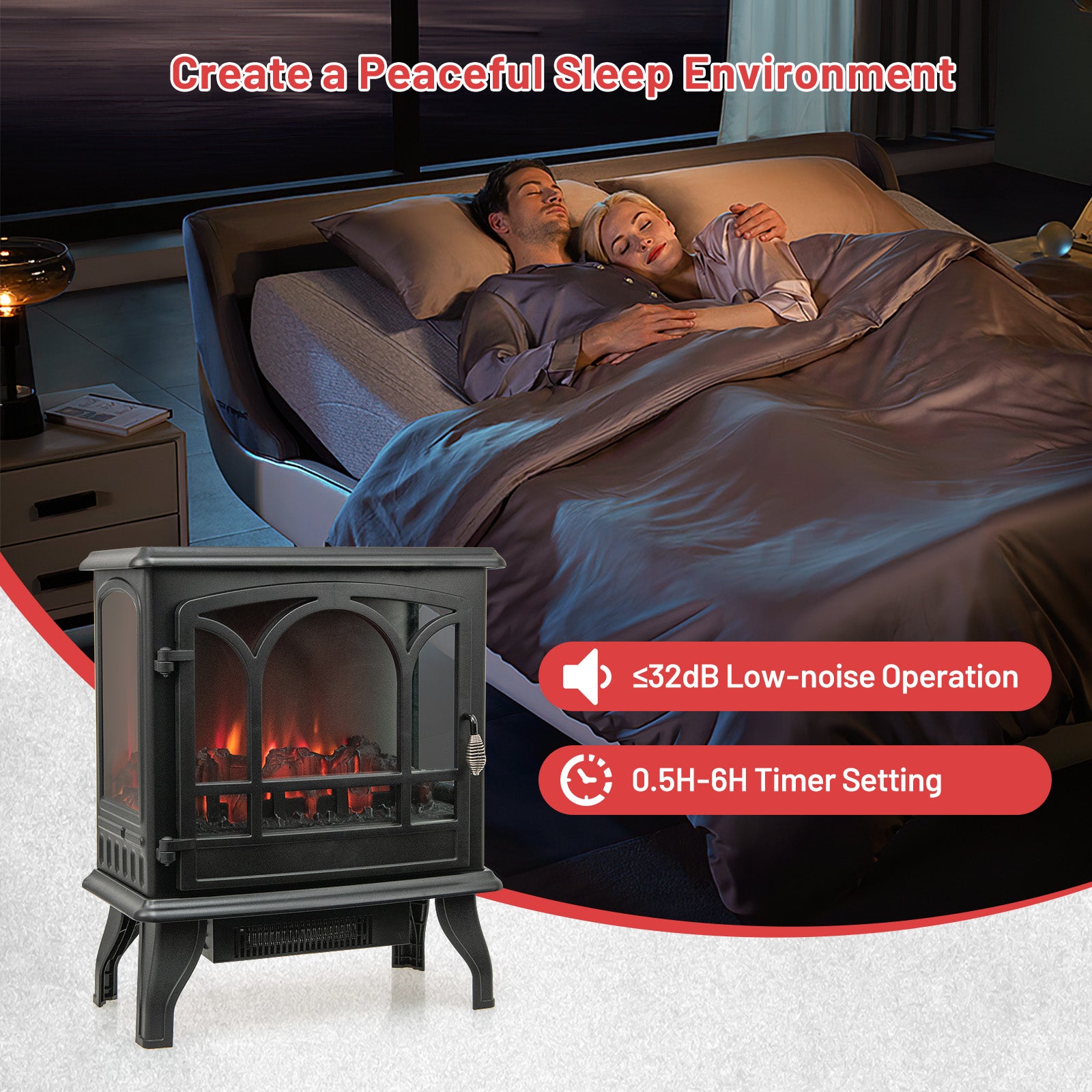 1400W Electric Stove Heater with 3-Level Flame Effect and 3-Sided View, Black Fireplaces   at Gallery Canada