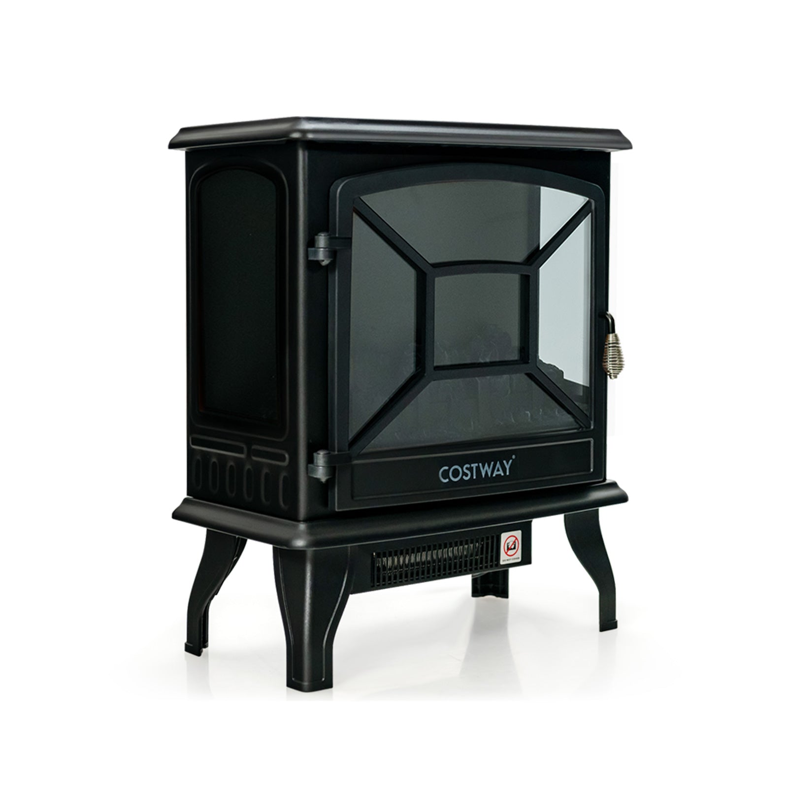 1400W Electric Stove Heater with 3-Level Flame Effect and 3-Sided View, Black Fireplaces   at Gallery Canada