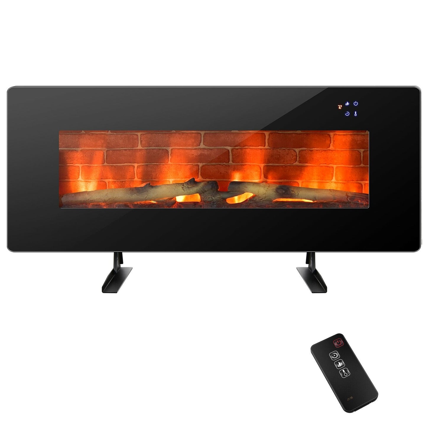 42 Inch Electric Wall Mounted Freestanding Fireplace with Remote Control, Black Fireplaces   at Gallery Canada