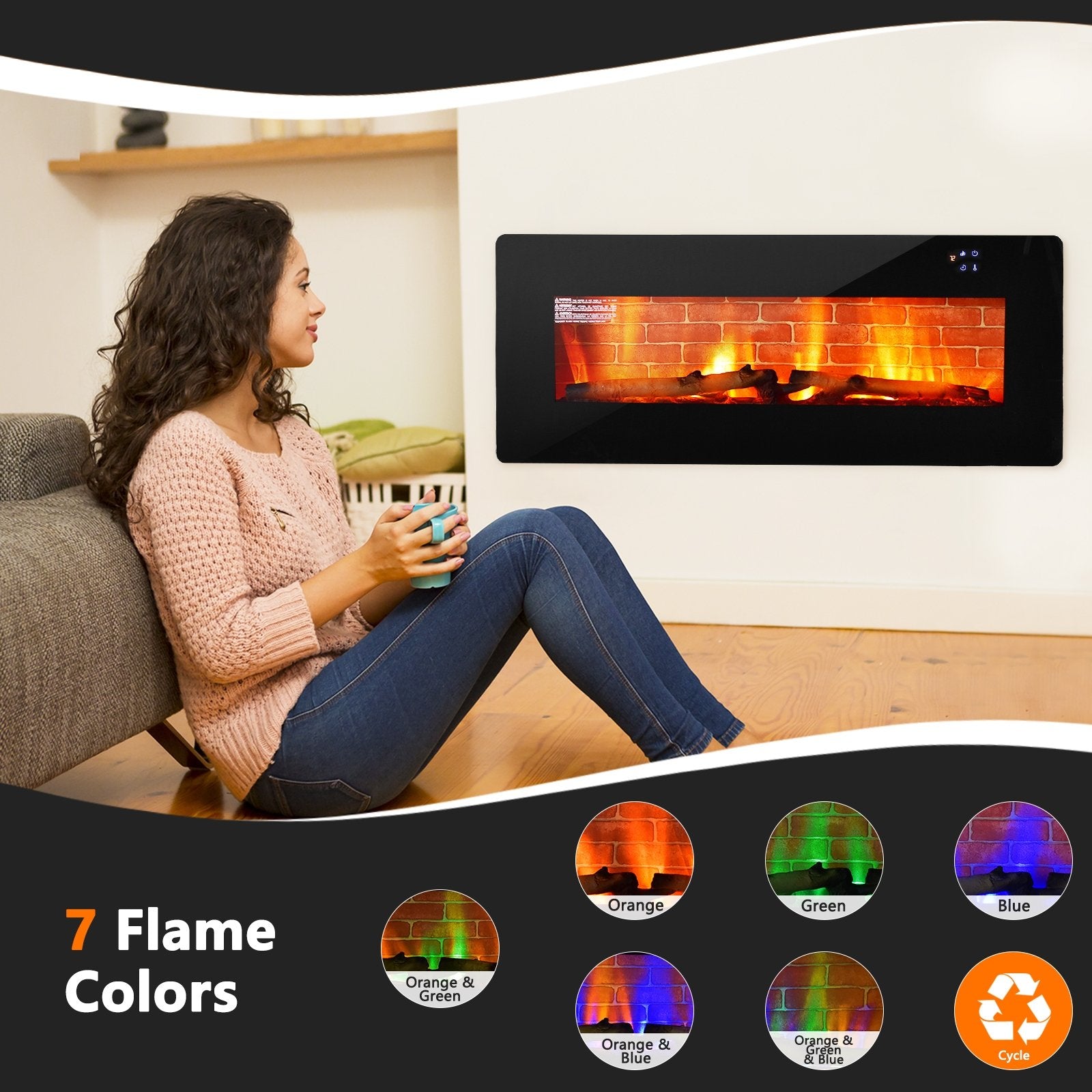 42 Inch Electric Wall Mounted Freestanding Fireplace with Remote Control, Black - Gallery Canada