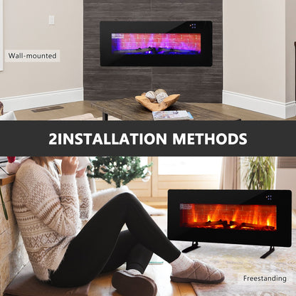 42 Inch Electric Wall Mounted Freestanding Fireplace with Remote Control, Black - Gallery Canada