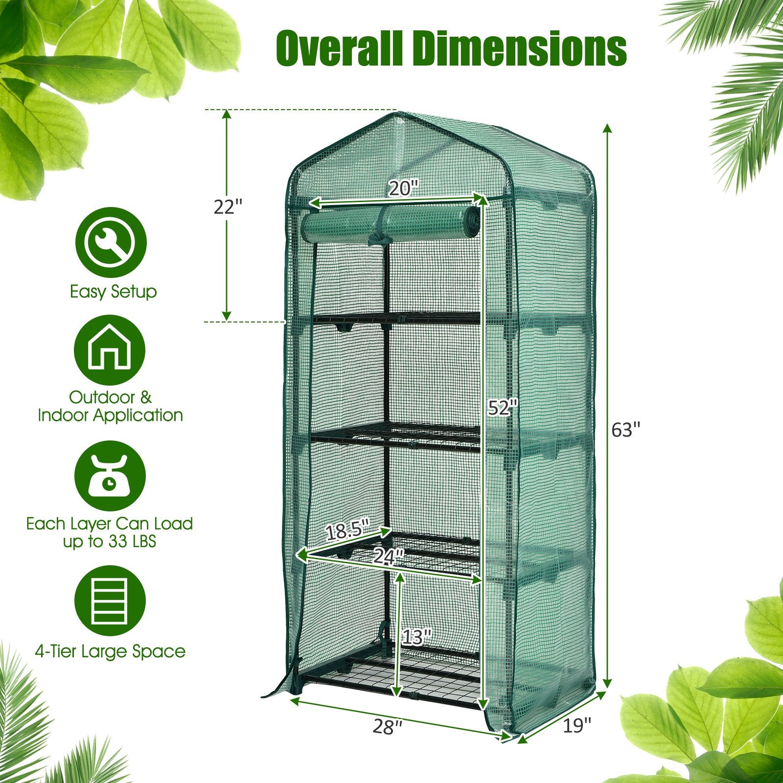 Mini Greenhouse with 4-Tier Rack and Weatherproof PE Cover, Green - Gallery Canada