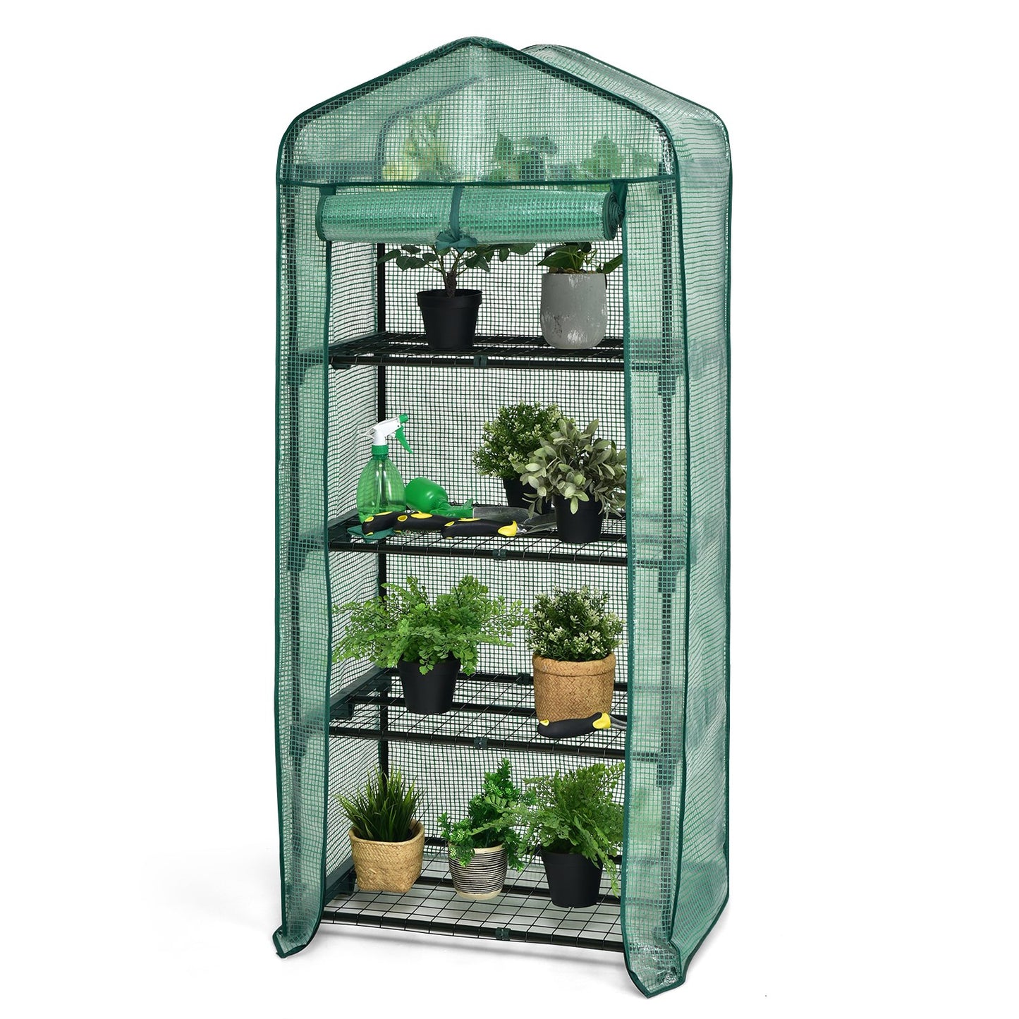 Mini Greenhouse with 4-Tier Rack and Weatherproof PE Cover, Green - Gallery Canada