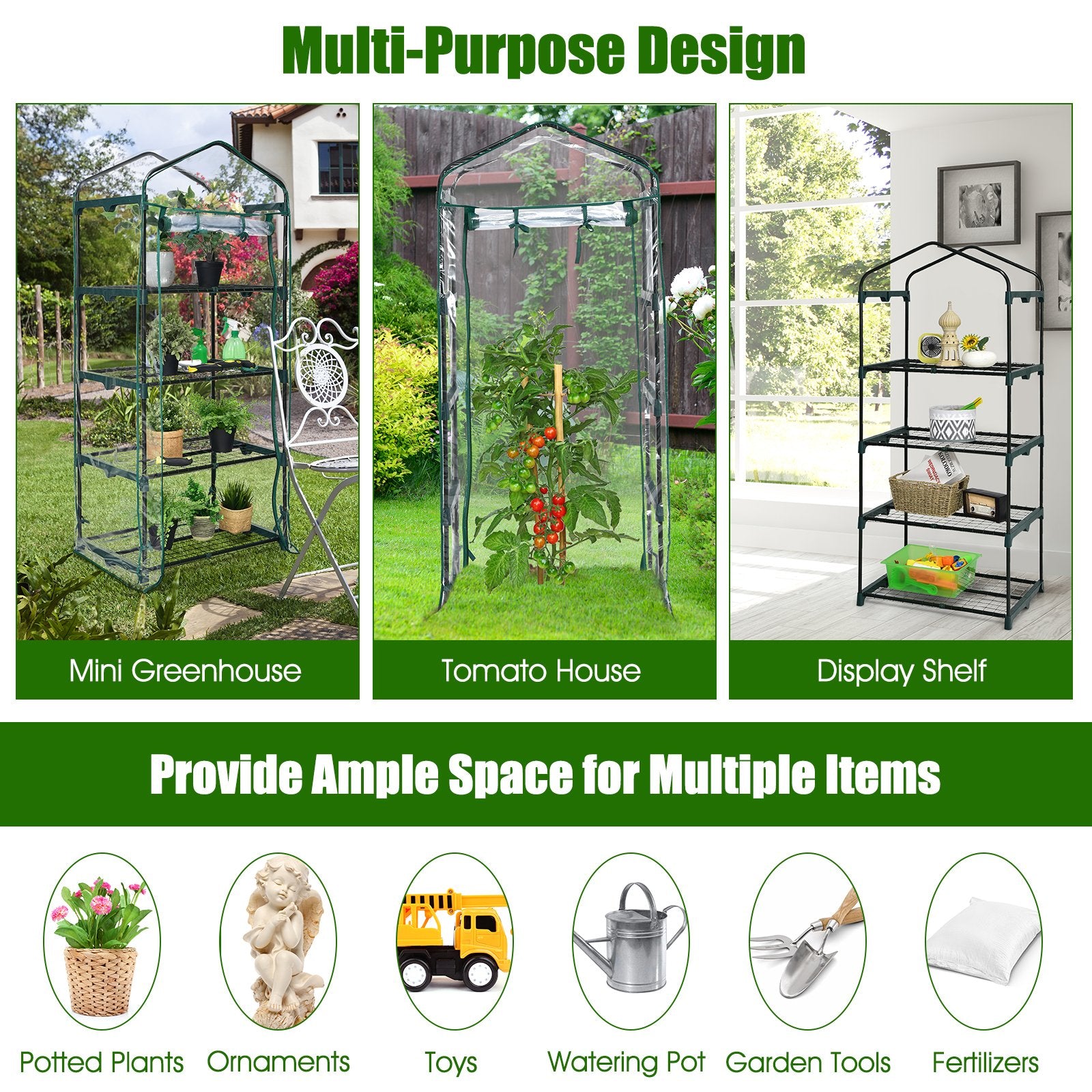 Mini Greenhouse with PVC Cover 4-Tier Portable Warm House, Transparent - Gallery Canada