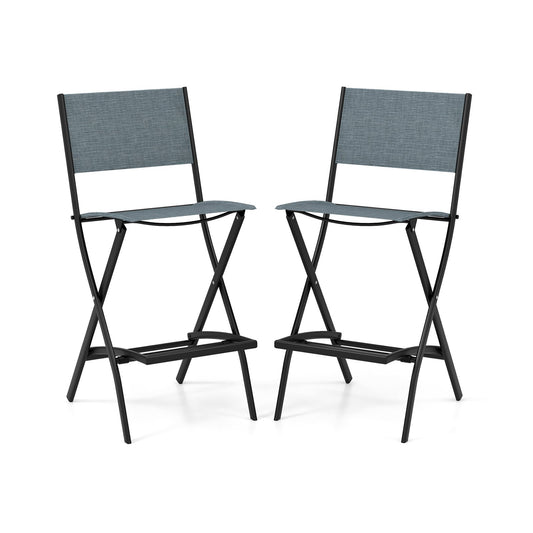 Folding Bar Stools Set of 2 Backrest Humanized Footrest, Blue - Gallery Canada