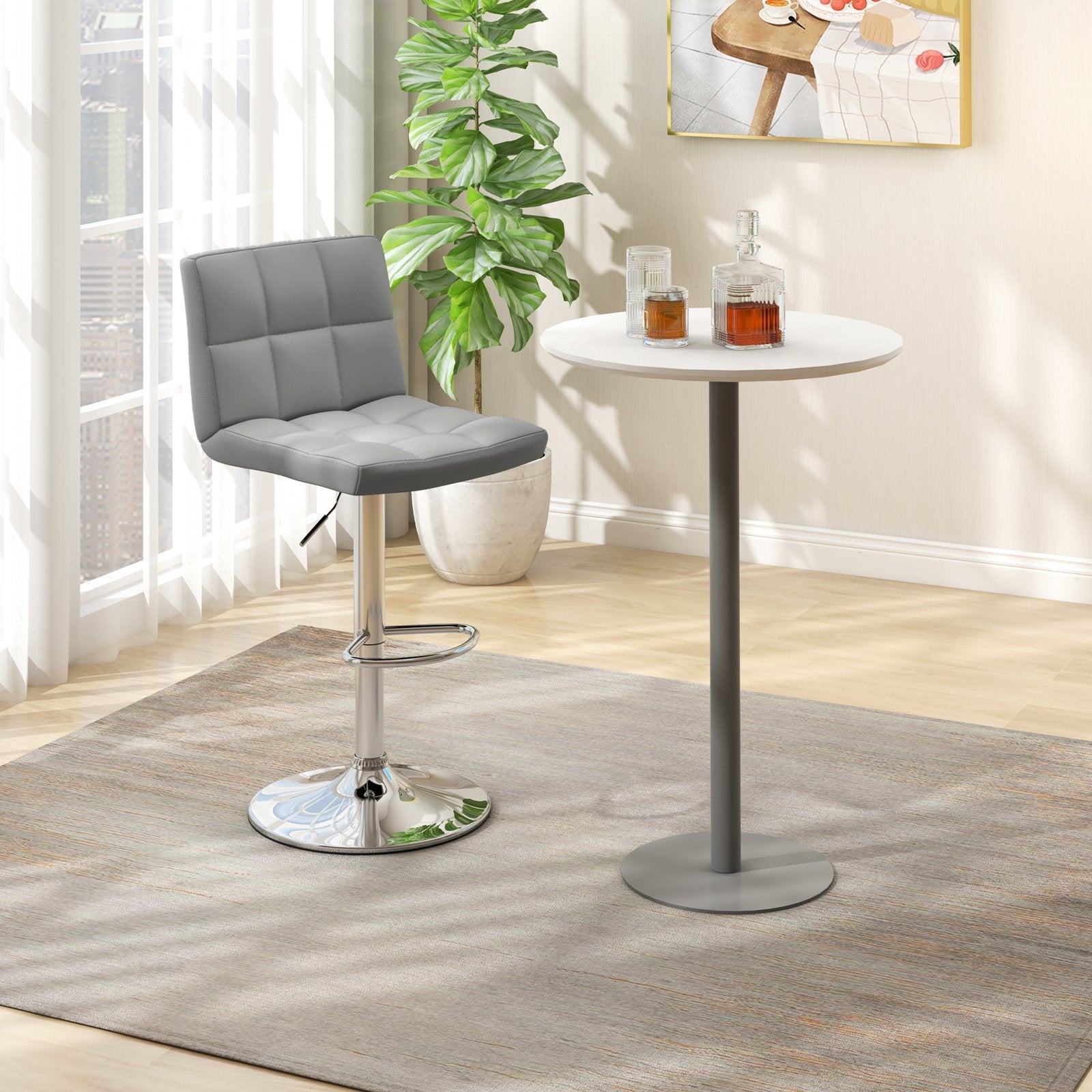 Armless PU Leather Bar Stool with Adjustable Height and Swivel Seat, Gray Bar Stools   at Gallery Canada