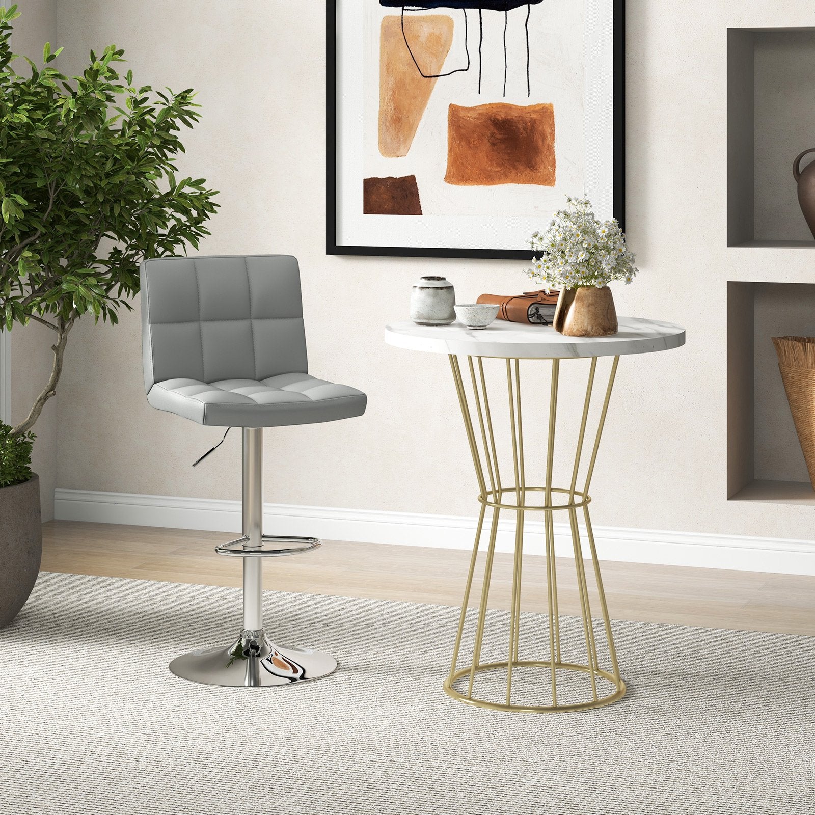 Armless PU Leather Bar Stool with Adjustable Height and Swivel Seat, Gray Bar Stools   at Gallery Canada