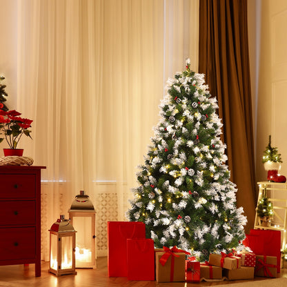 Pre-lit Snow Flocked Christmas Tree with Red Berries and LED Lights-6 ft, Green Christmas Tree   at Gallery Canada