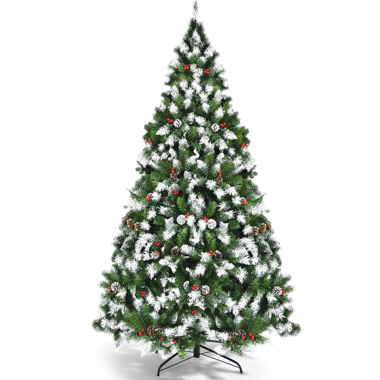 Pre-lit Snow Flocked Christmas Tree with Red Berries and LED Lights-6 ft, Green Christmas Tree   at Gallery Canada