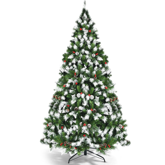 Pre-lit Snow Flocked Christmas Tree with Red Berries and LED Lights-6 ft, Green Christmas Tree   at Gallery Canada