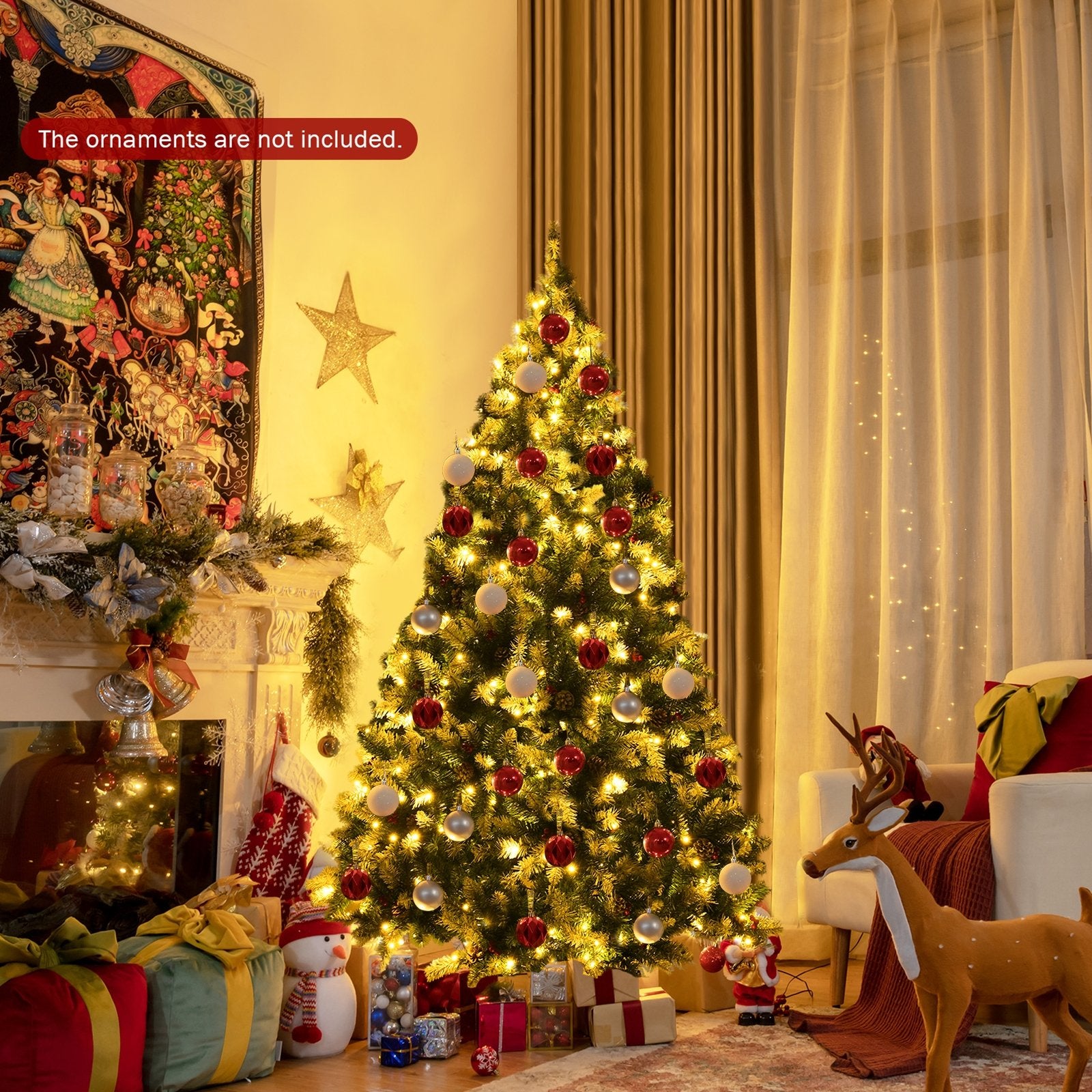 Pre-lit Snow Flocked Christmas Tree with Red Berries and LED Lights-6 ft, Green Christmas Tree   at Gallery Canada