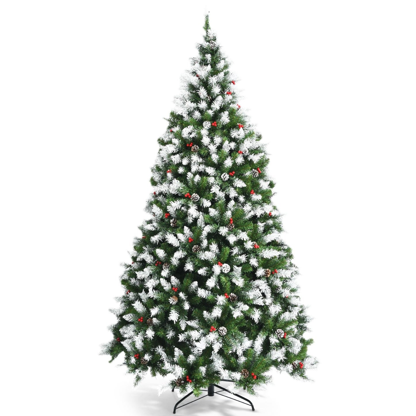 Pre-lit Snow Flocked Christmas Tree with Red Berries and LED Lights-7.5 ft, Green Christmas Tree   at Gallery Canada