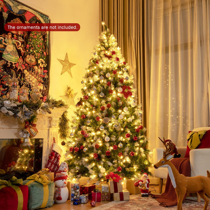 Pre-lit Snow Flocked Christmas Tree with Red Berries and LED Lights-7.5 ft, Green Christmas Tree   at Gallery Canada