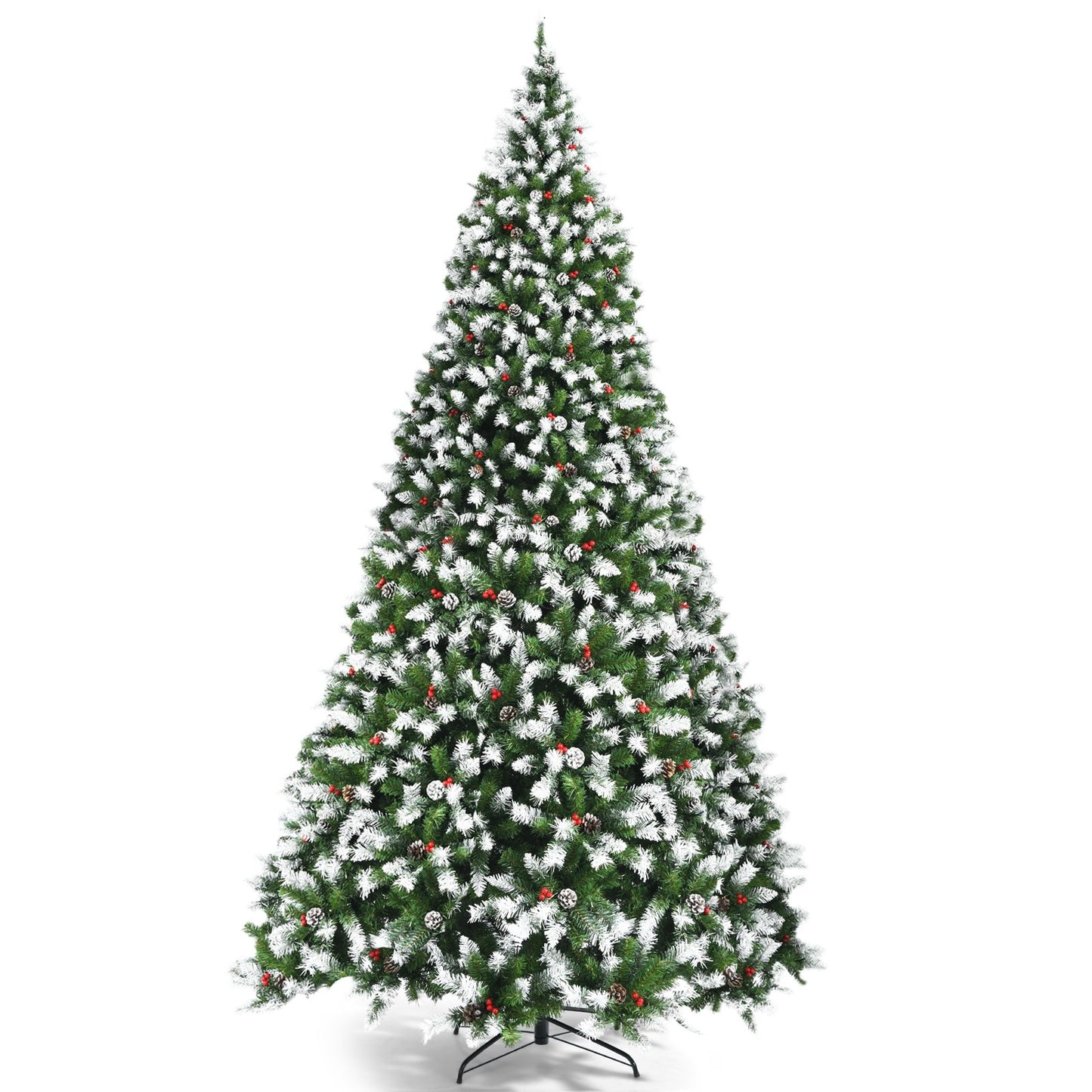 Pre-lit Snow Flocked Christmas Tree with Red Berries and LED Lights-9 ft, Green Christmas Tree   at Gallery Canada