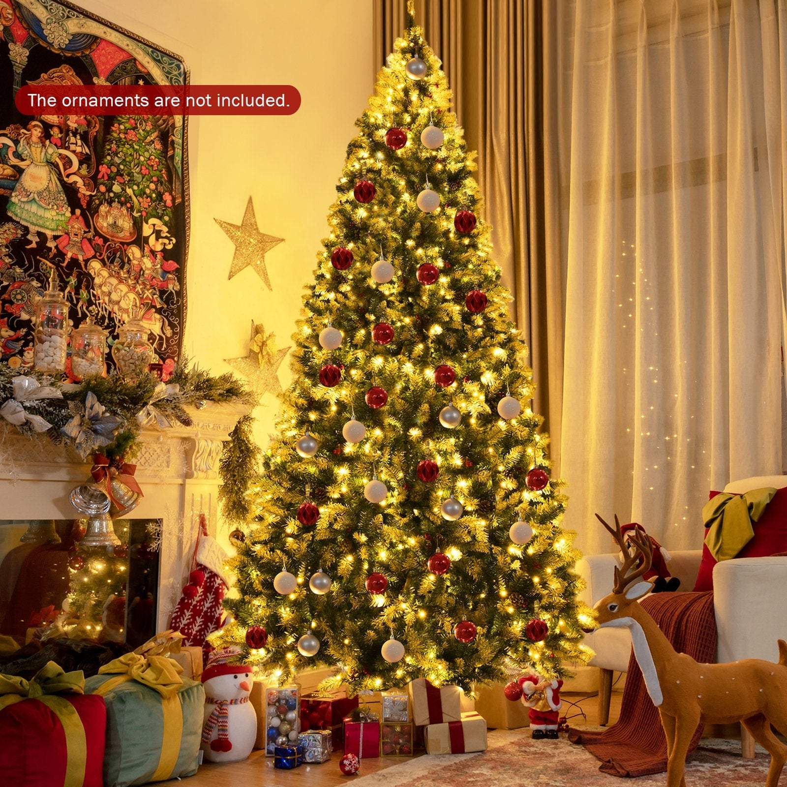 Pre-lit Snow Flocked Christmas Tree with Red Berries and LED Lights-9 ft, Green Christmas Tree   at Gallery Canada