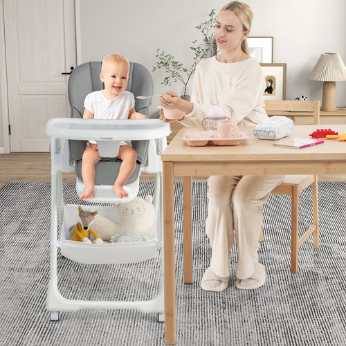 Convertible Infant Dining Chair with 5 Backrest and 3 Footrest Positions, Gray