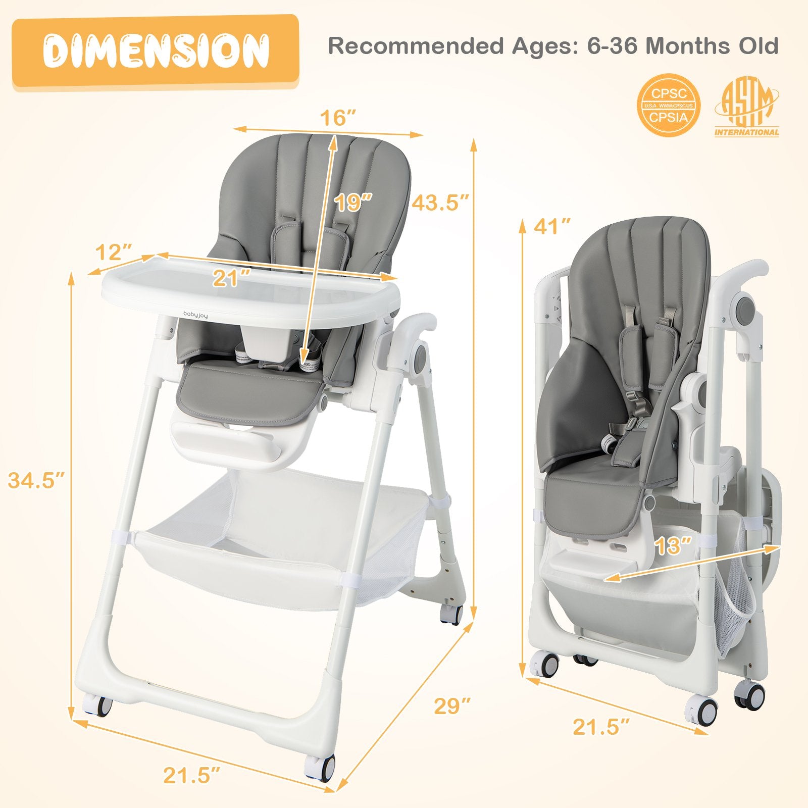 Convertible Infant Dining Chair with 5 Backrest and 3 Footrest Positions, Gray High Chairs   at Gallery Canada