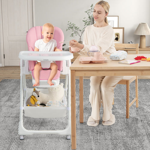 Convertible Infant Dining Chair with 5 Backrest and 3 Footrest Positions, Pink