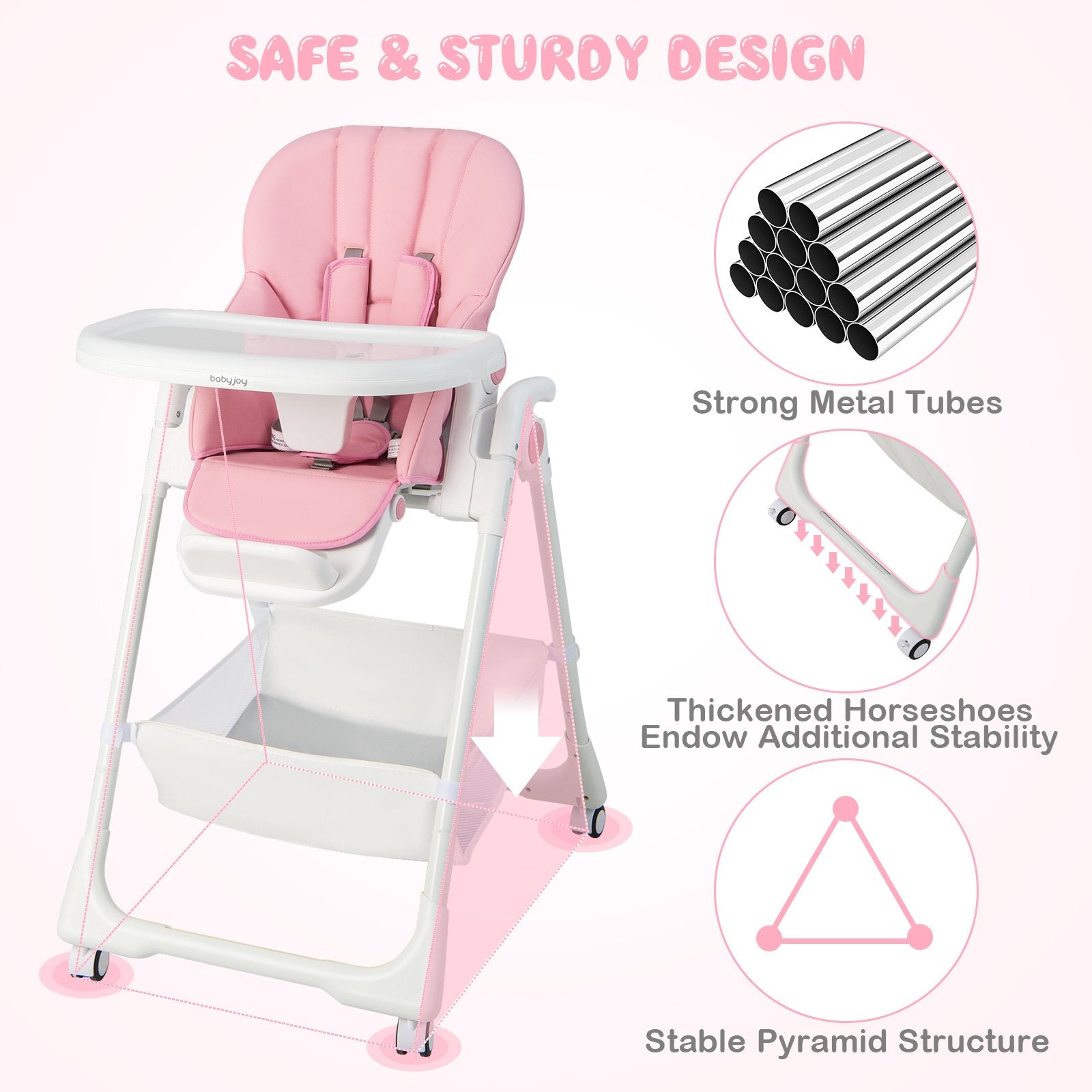 Convertible Infant Dining Chair with 5 Backrest and 3 Footrest Positions, Pink High Chairs   at Gallery Canada