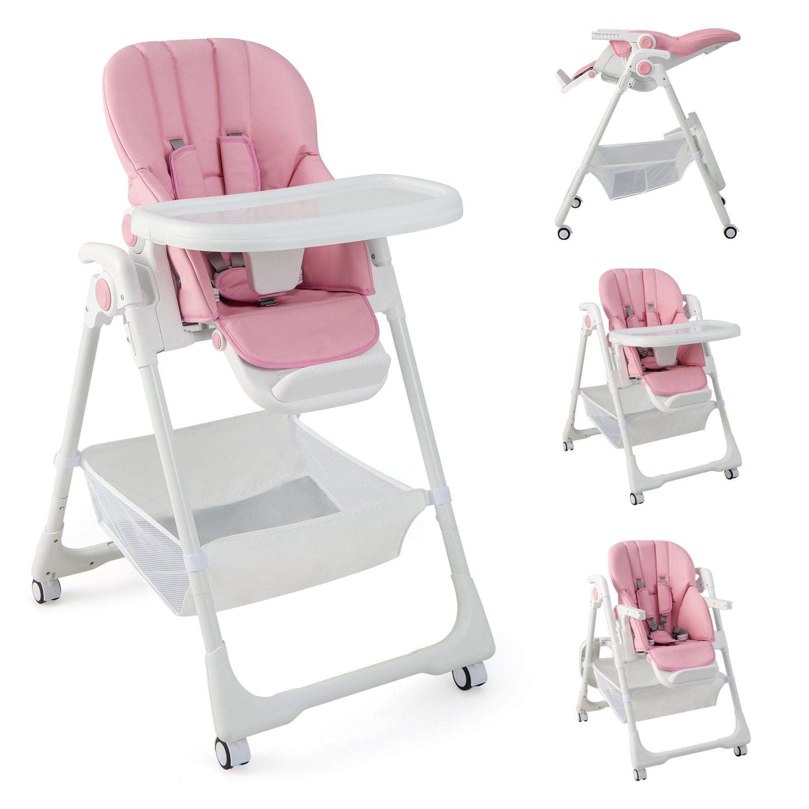 Convertible Infant Dining Chair with 5 Backrest and 3 Footrest Positions, Pink High Chairs   at Gallery Canada