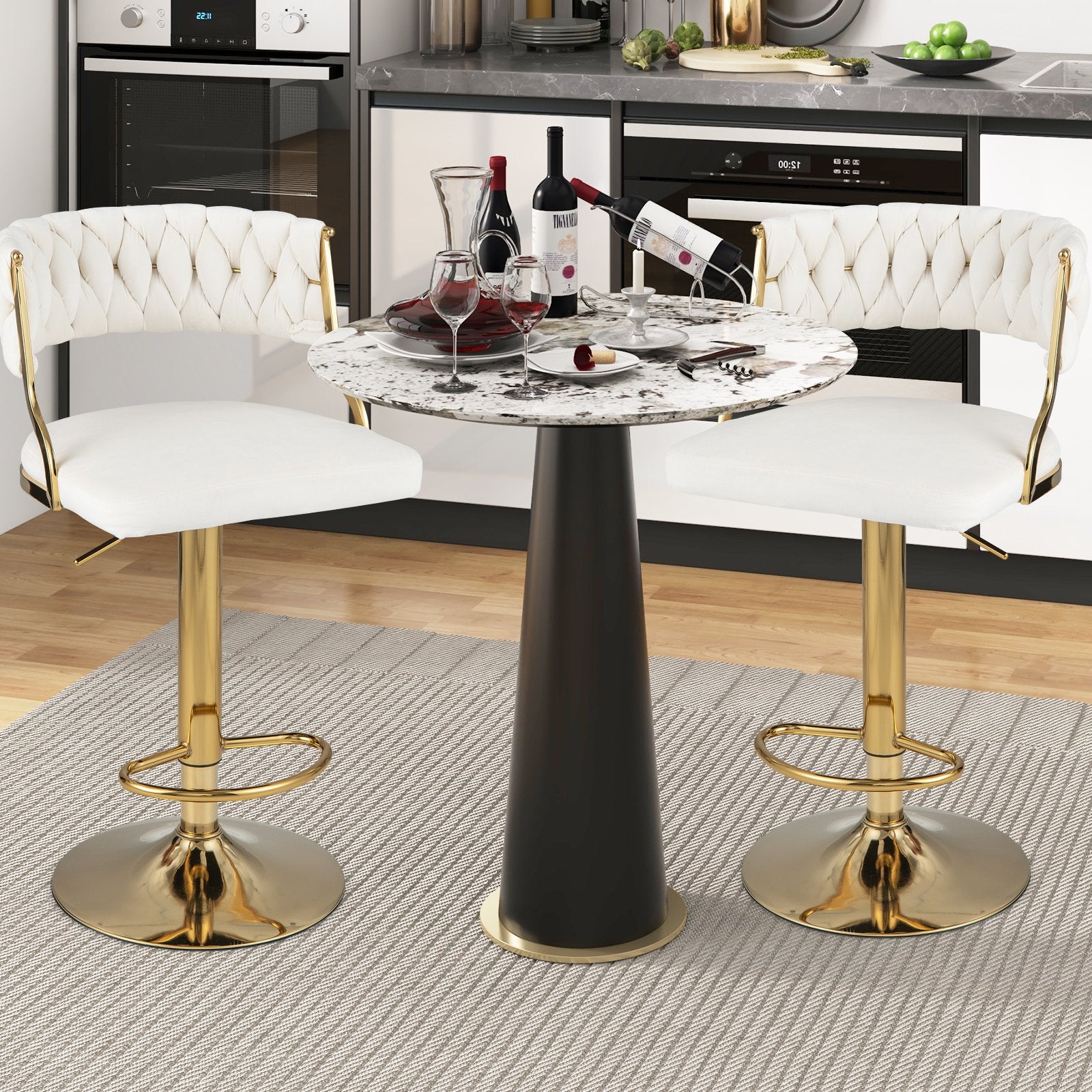 Swivel Barstool with Woven Back Set of 2 for Kitchen Island Cafe, White Bar Stools   at Gallery Canada