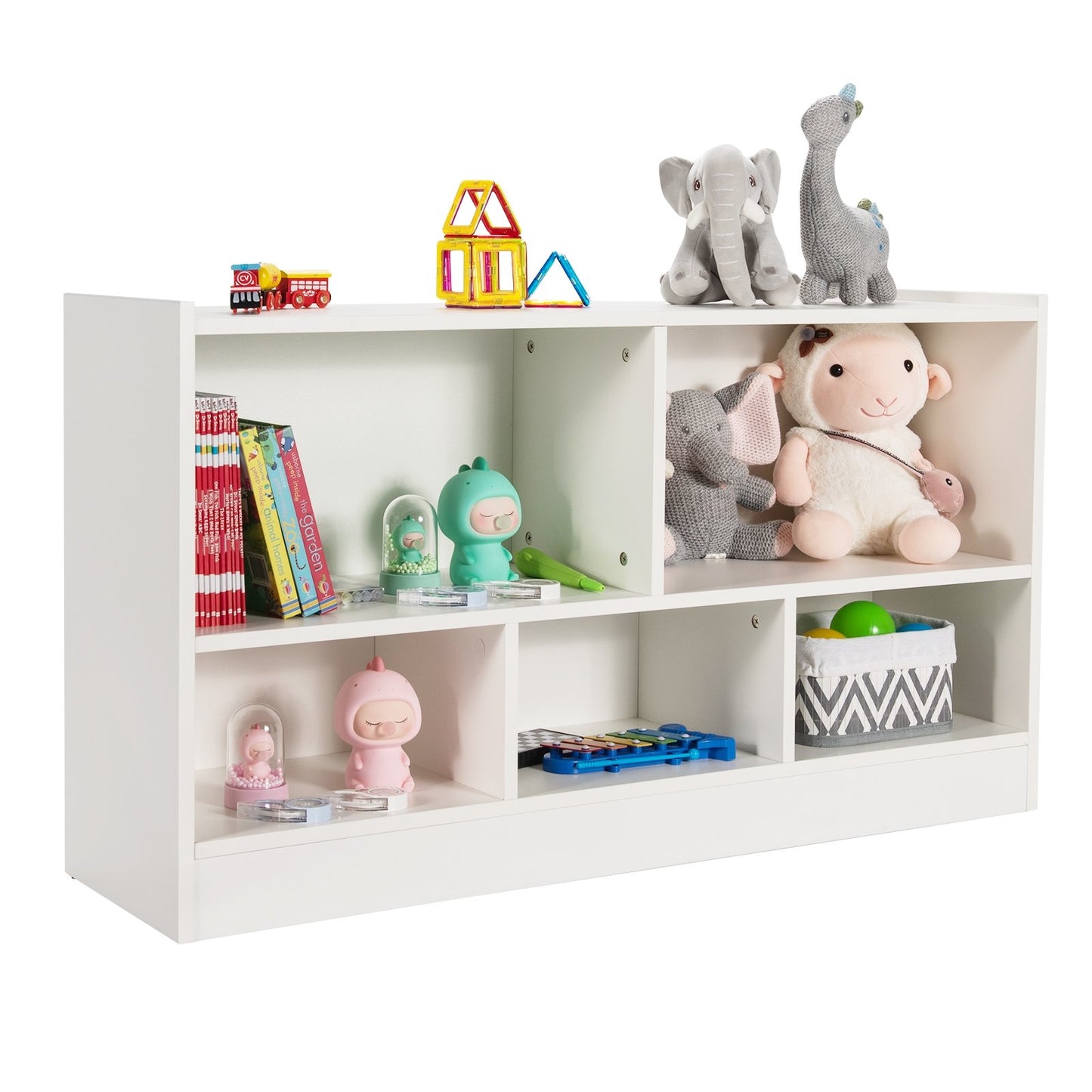 Kids 2-Shelf Bookcase 5-Cube Wood Toy Storage Cabinet Organizer, White Kids Storage   at Gallery Canada