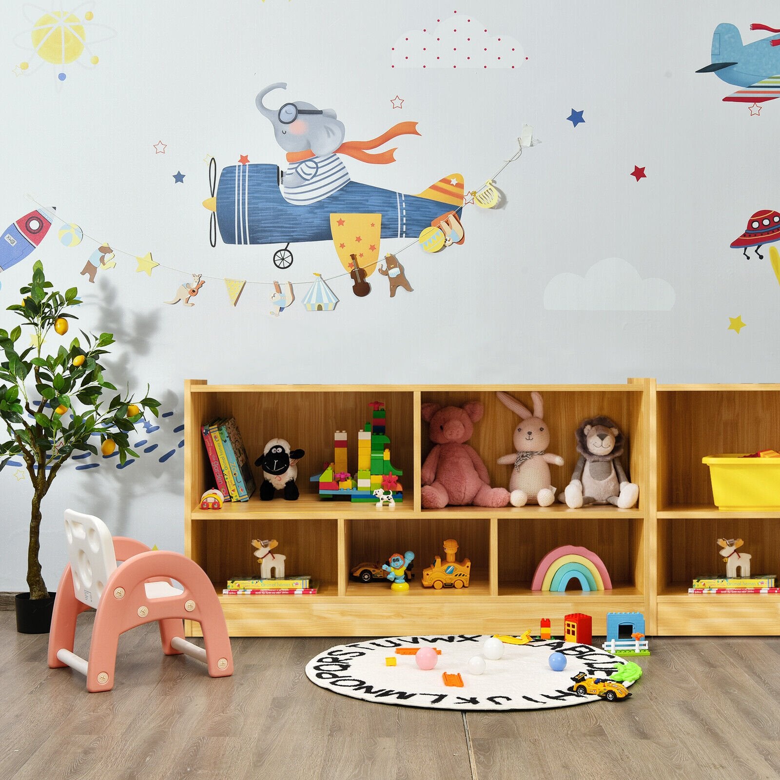 Kids 2-Shelf Bookcase 5-Cube Wood Toy Storage Cabinet Organizer, Beige Kids Storage   at Gallery Canada