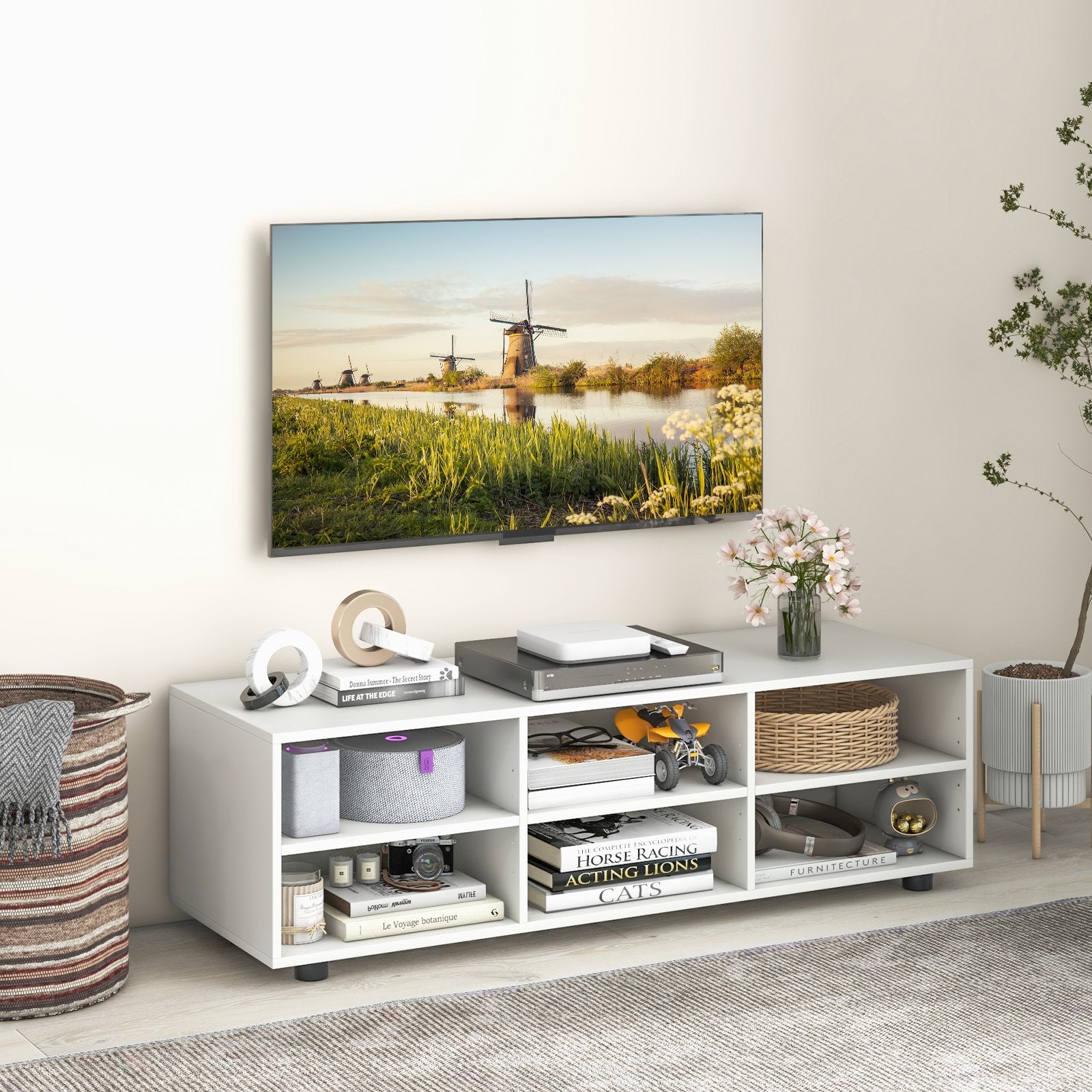 TV Stand for TV up to 55 Inch with 6 Storage Compartments, White Entertainment Centers & TV Stands   at Gallery Canada