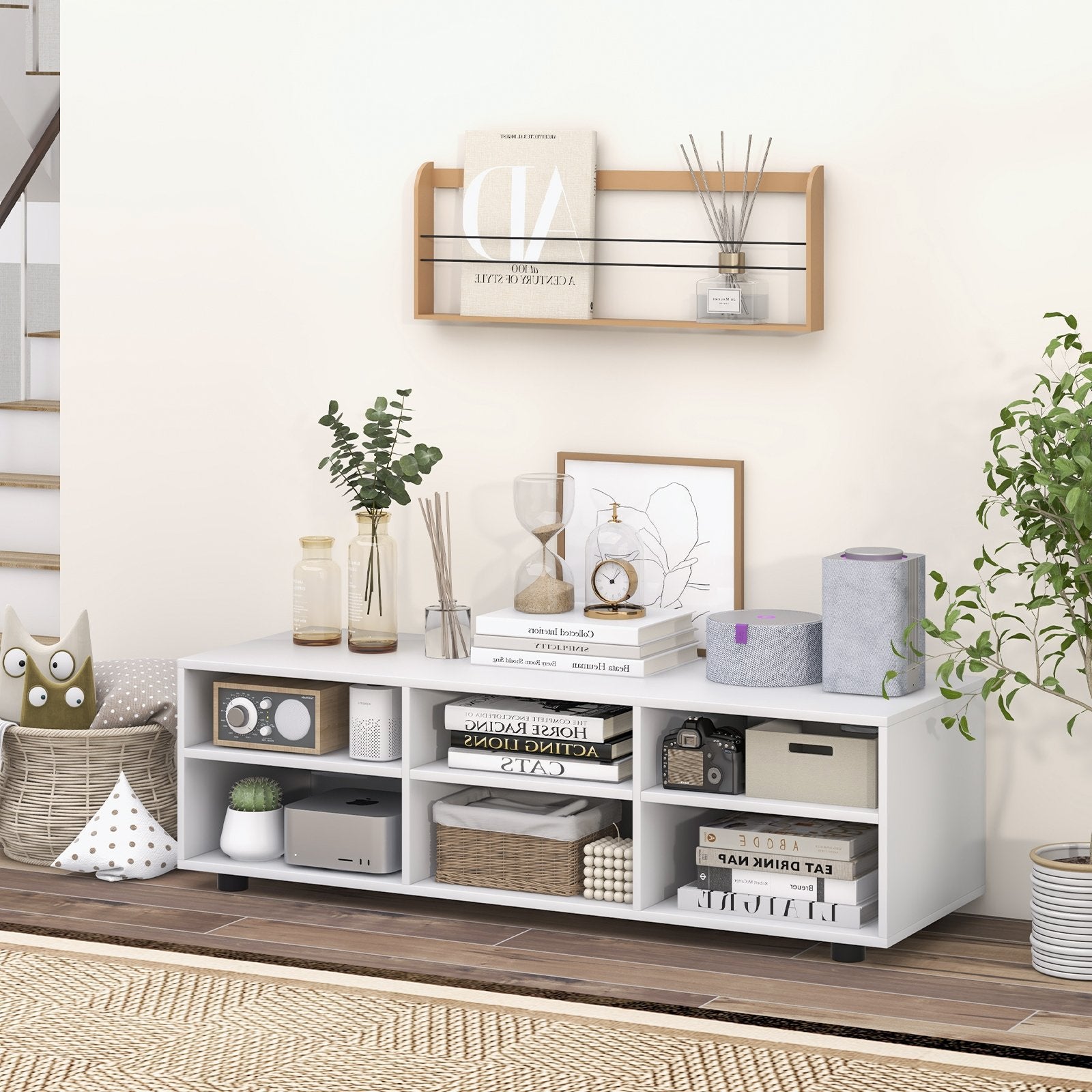 TV Stand for TV up to 55 Inch with 6 Storage Compartments, White Entertainment Centers & TV Stands   at Gallery Canada