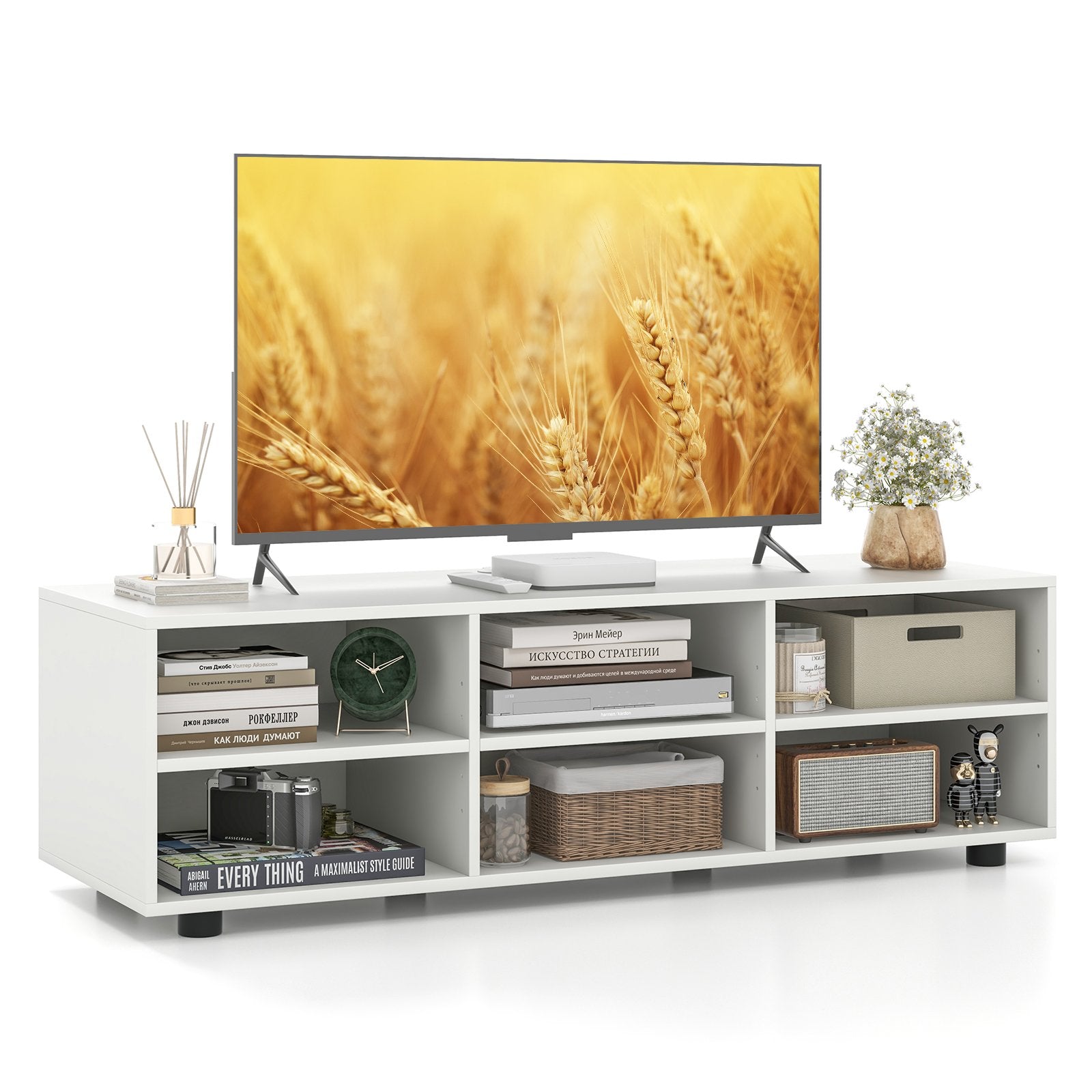 TV Stand for TV up to 55 Inch with 6 Storage Compartments, White Entertainment Centers & TV Stands   at Gallery Canada