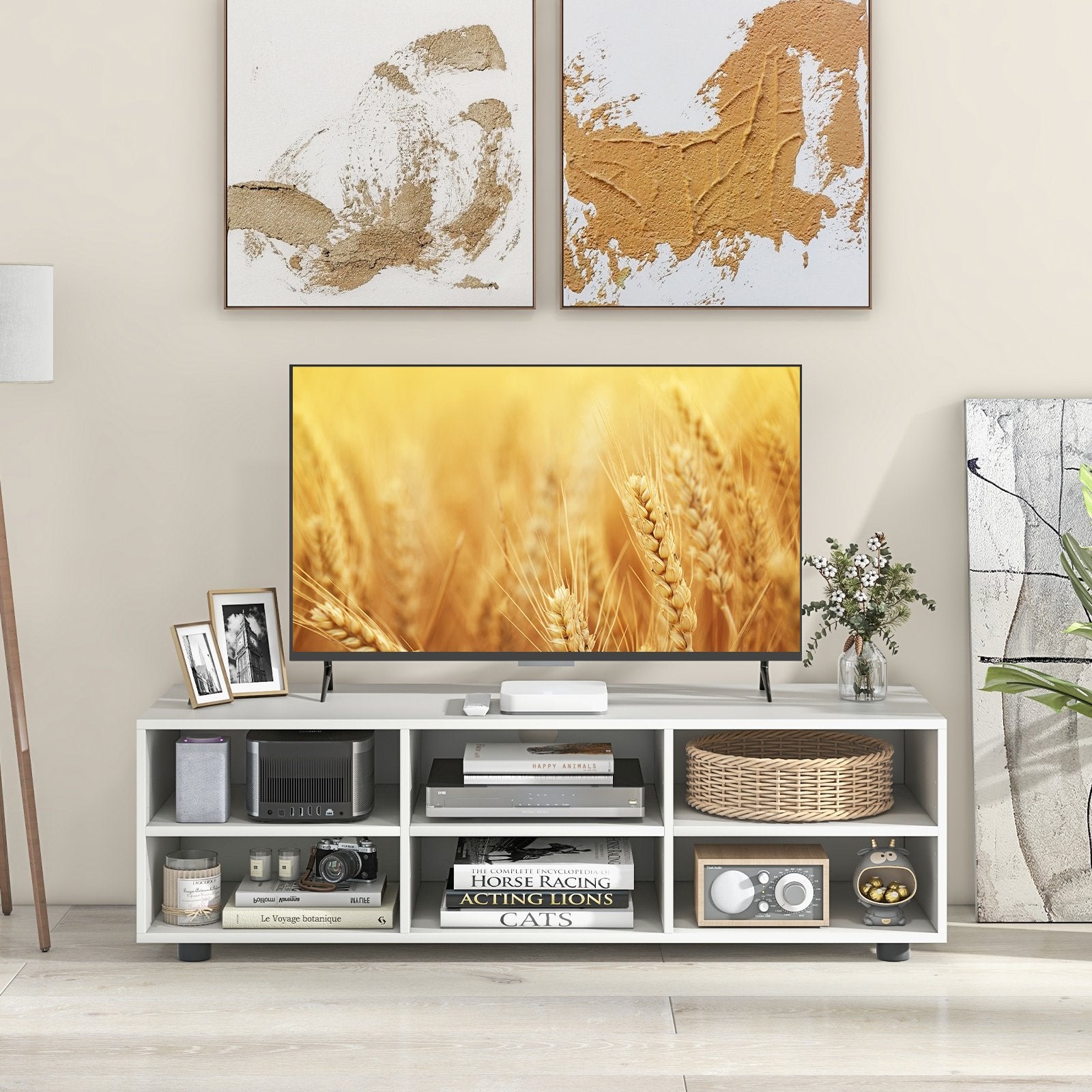 TV Stand for TV up to 55 Inch with 6 Storage Compartments, White Entertainment Centers & TV Stands   at Gallery Canada