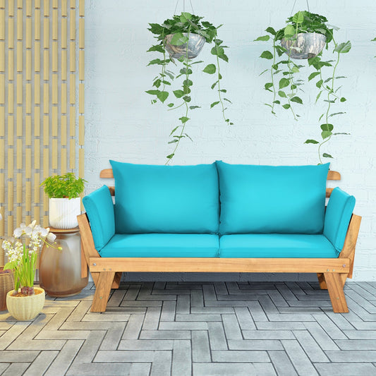 Adjustable  Patio Convertible Sofa with Thick Cushion, Turquoise - Gallery Canada