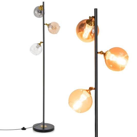 Mid Century Floor Lamp with 3 Glass Globe Lampshades and Weighted Base, Black Table & Floor Lamps Black  at Gallery Canada