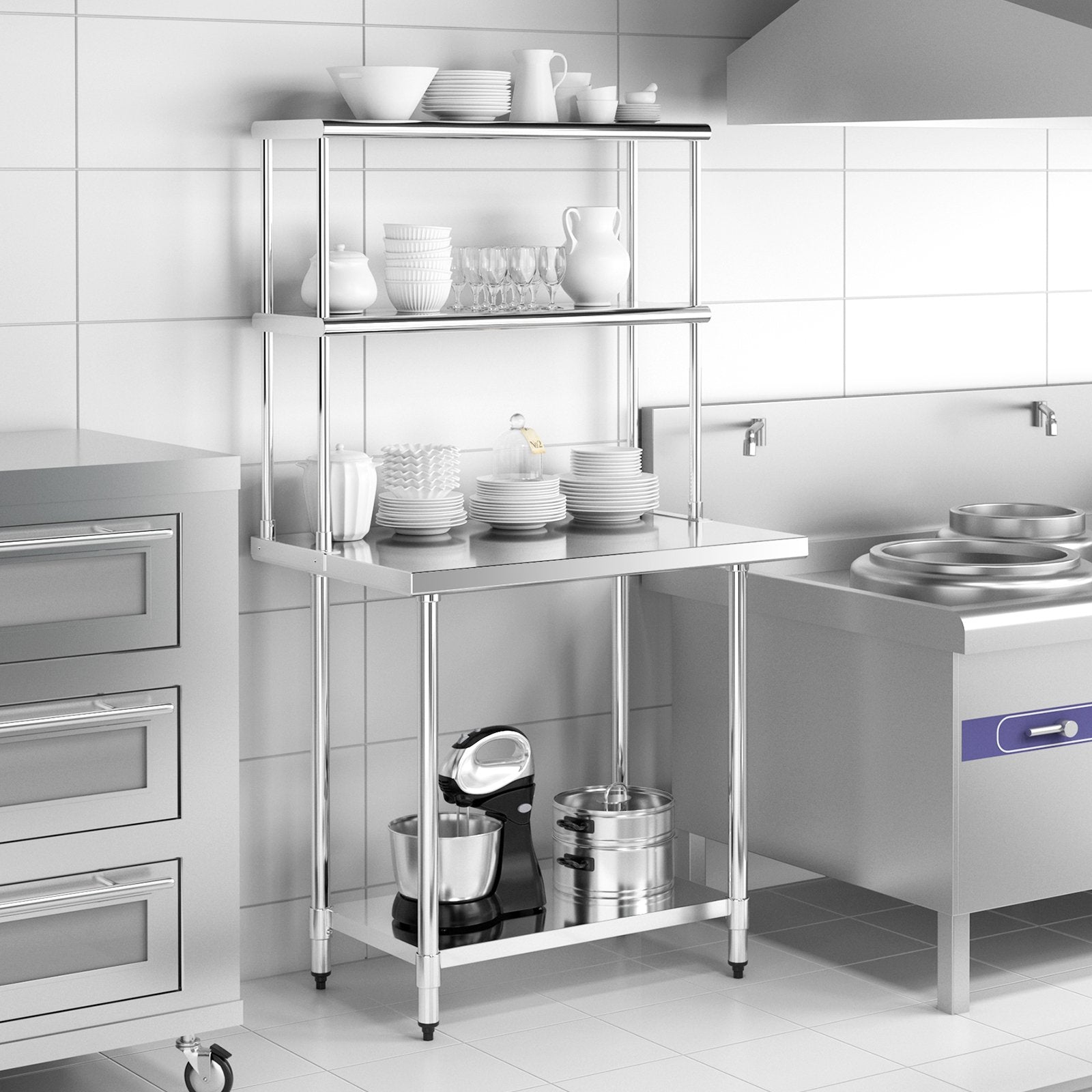 Stainless Steel Overshelf with Adjustable Lower Shelf for Restaurant Kitchen, Silver Kitchen Tools   at Gallery Canada