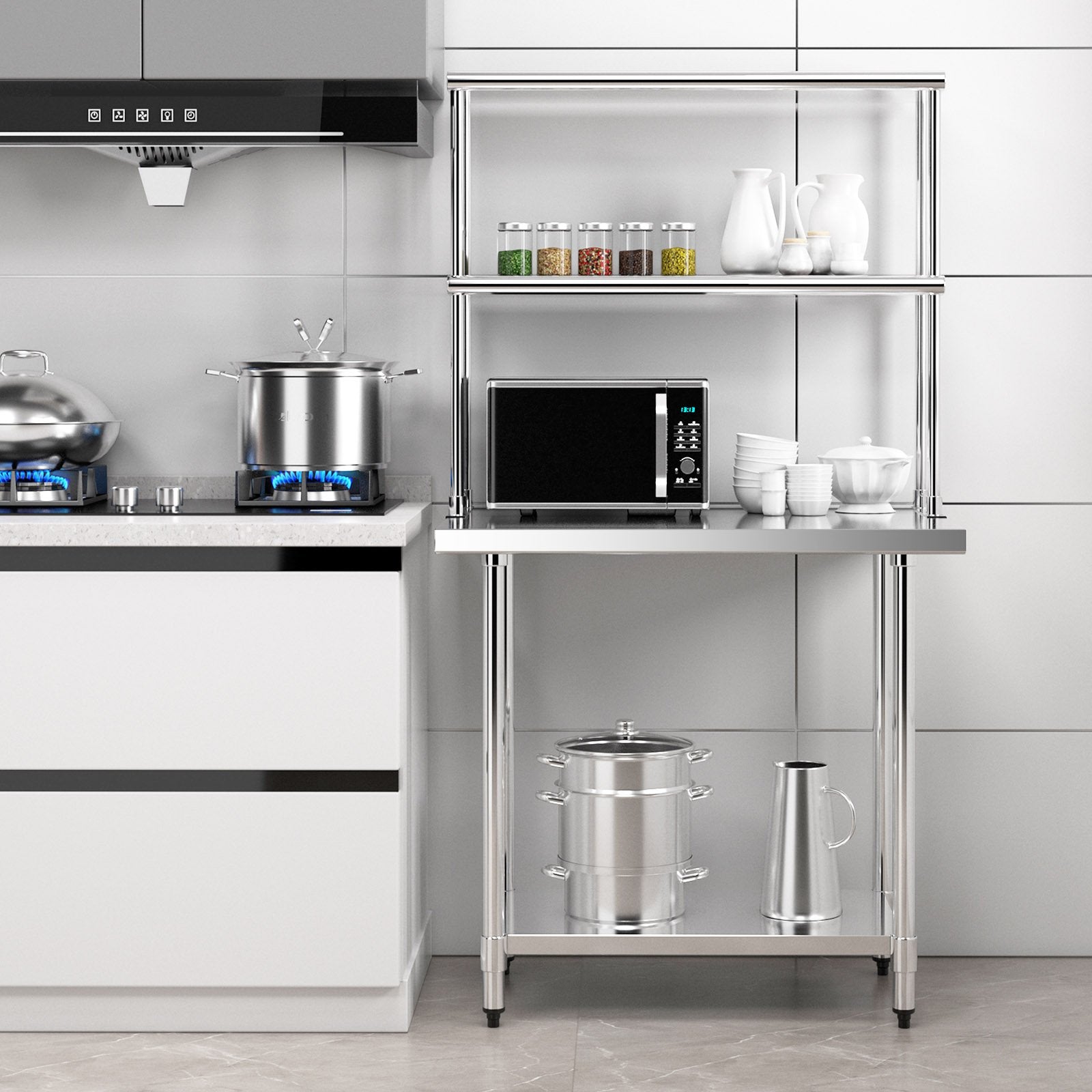 Stainless Steel Overshelf with Adjustable Lower Shelf for Restaurant Kitchen, Silver Kitchen Tools   at Gallery Canada