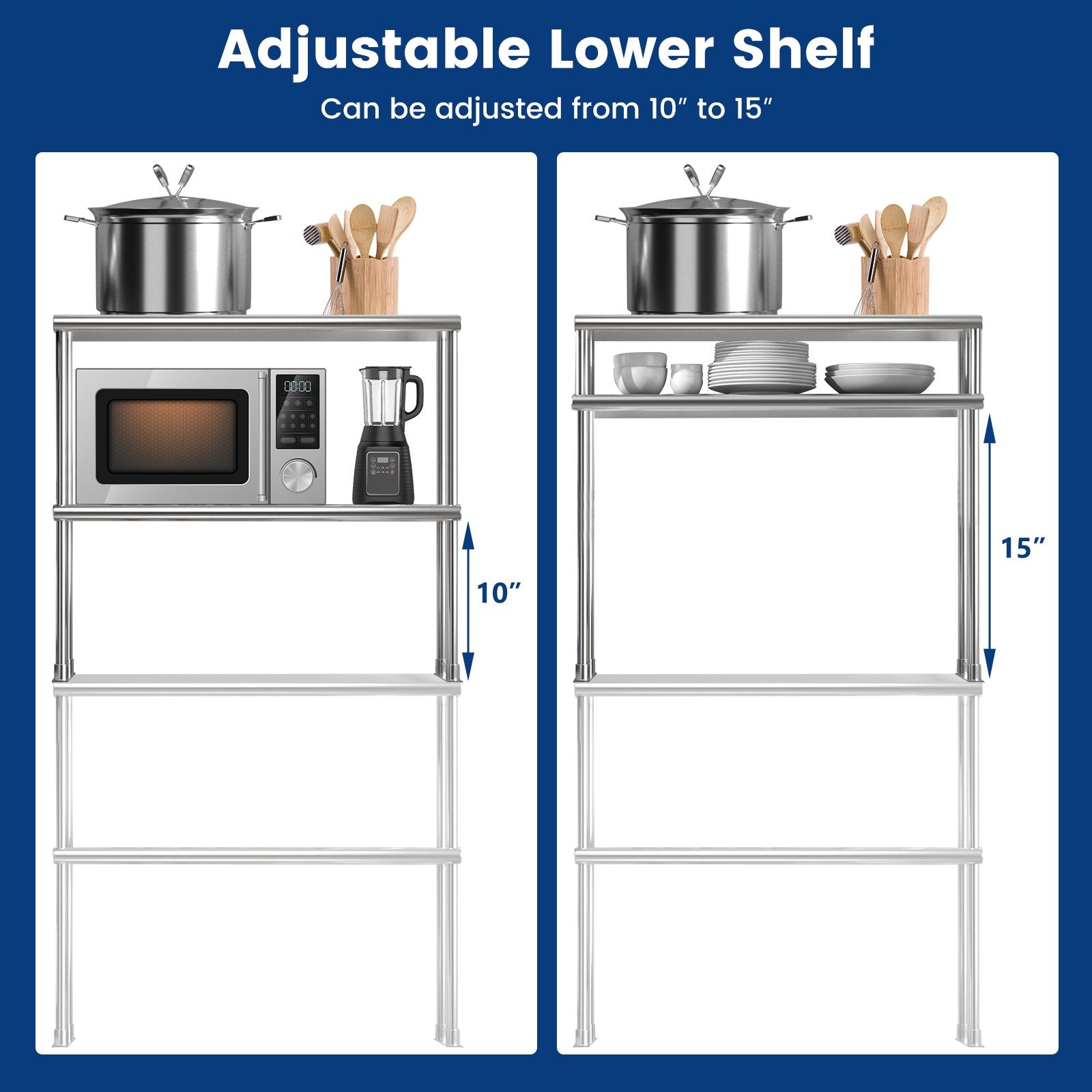 Stainless Steel Overshelf with Adjustable Lower Shelf for Restaurant Kitchen, Silver Kitchen Tools   at Gallery Canada