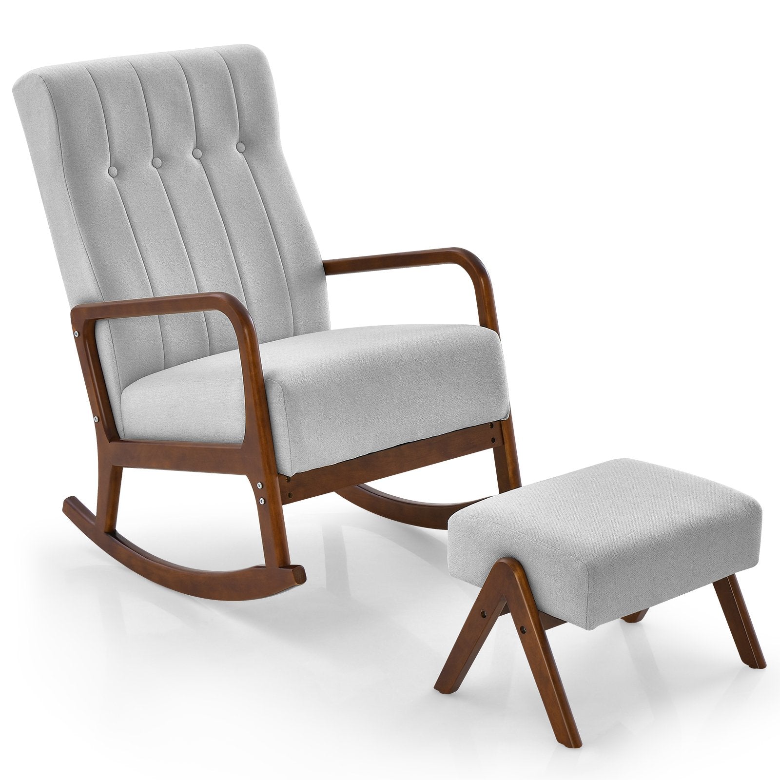 Rocking Chair with Ottoman and Solid Rubber Wood Frame and Padded Cushion, Gray Accent Chairs   at Gallery Canada