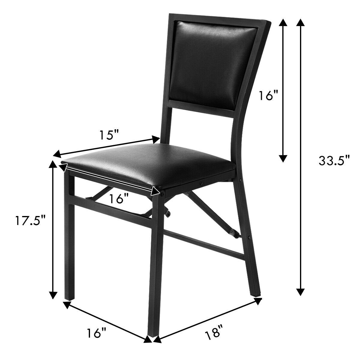 Set of 2 Metal Folding Dining Chair with Space Saving Design, Black - Gallery Canada