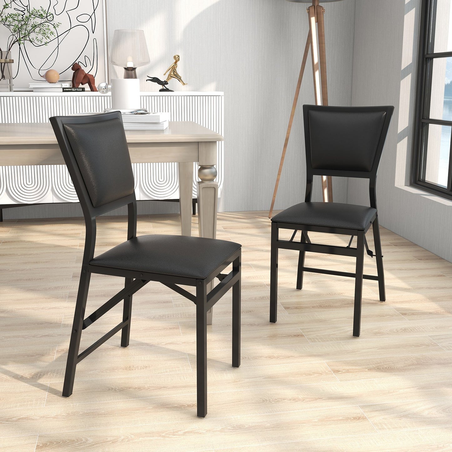 Set of 2 Metal Folding Dining Chair with Space Saving Design, Black - Gallery Canada